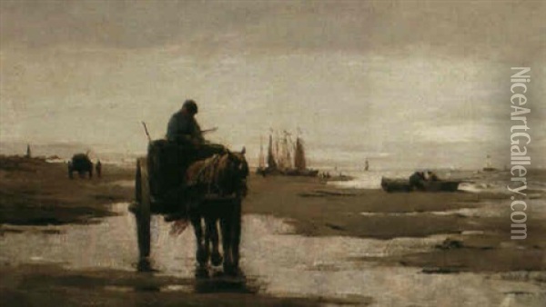 A Horse-drawn Cart On The Beach Oil Painting - Evert Pieters