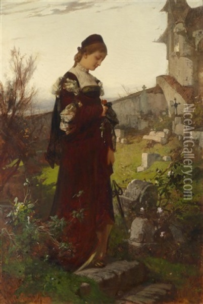 Madchen Auf Einem Friedhof Oil Painting - Alexander von Liezen-Mayer