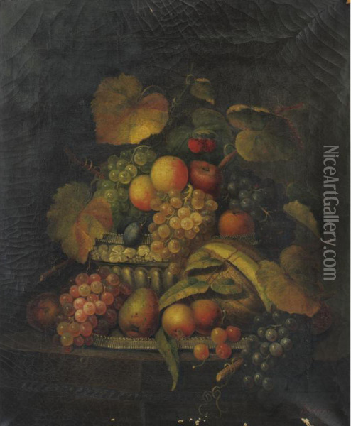 Still Life With Fruit Oil Painting - Charles Carl Baum /