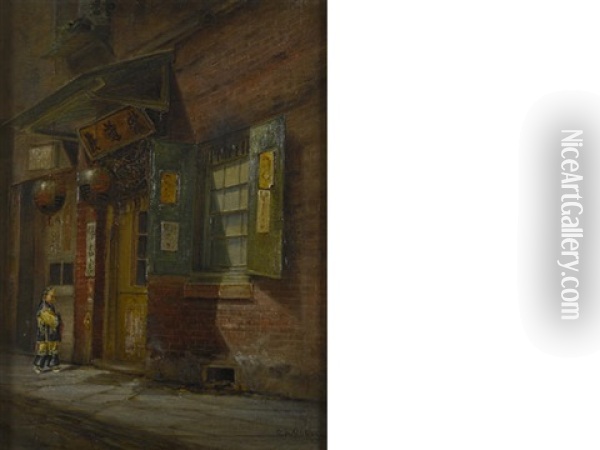 Alley In Chinatown, San Francisco Oil Painting - Charles Albert Rogers