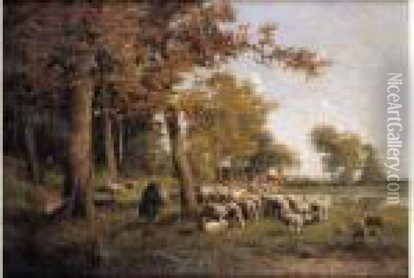 Moutons Au Pre Oil Painting - Alexandre Defaux