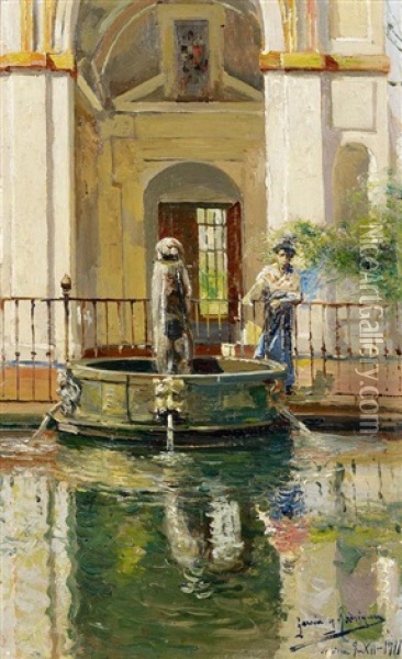 An Einem Brunnen In Sevilla Oil Painting - Manuel Garcia y Rodriguez