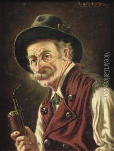 A Man With A Pipe Oil Painting - Oskar Friedrich Schmidt