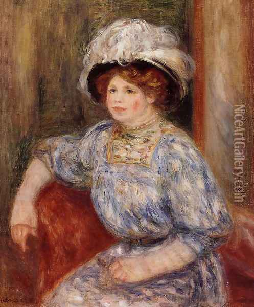 Woman In Blue Oil Painting - Pierre Auguste Renoir