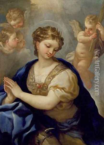 St Catherine with an angel and cherubs Oil Painting - Paolo di Matteis