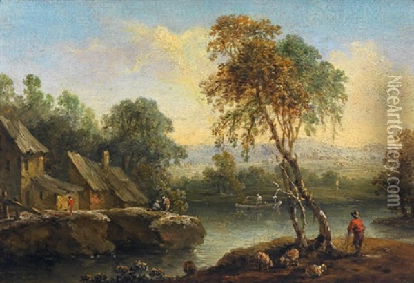 Flusslandschaft Oil Painting - Maximilian Joseph Schinagl