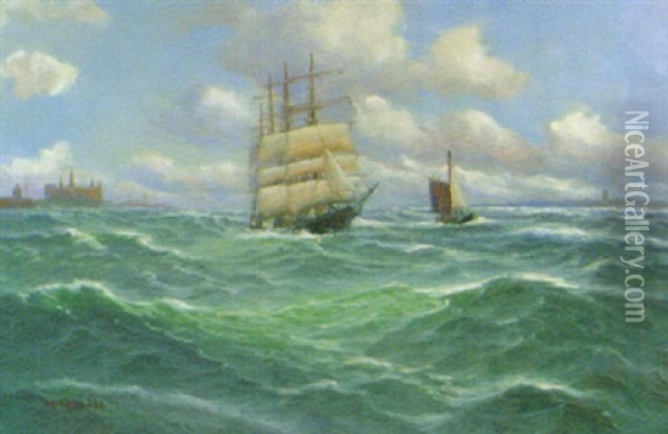 Segelfartyg I Upprord Sjo Vid Helsingborg-helsingor Oil Painting - Alfred Serenius Jensen