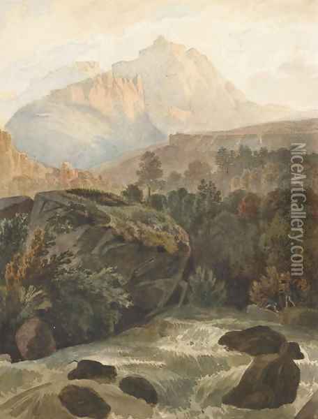 Vue d'un paysage montagneux avec torrent Oil Painting - Wolfgang-Adam Toepffer