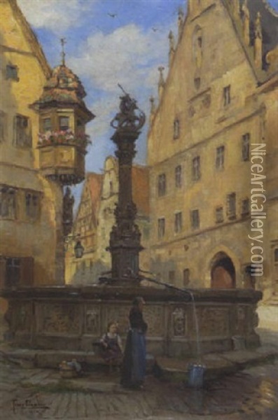 St. Georgsbrunnen In Rothenburg Ob Der Tauber Oil Painting - Tony Binder