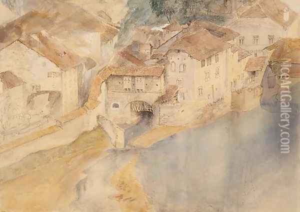 View of Fribourg, Switzerland, c.1854 Oil Painting - John Ruskin