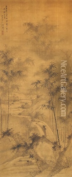 Stream And Rocks In Bamboo Grove Oil Painting -  Zhu Sheng