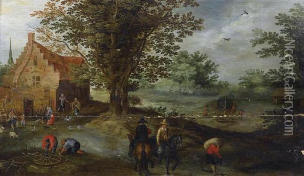 Cavaliers S'eloignant D'une Ferme Oil Painting - Pieter Gysels