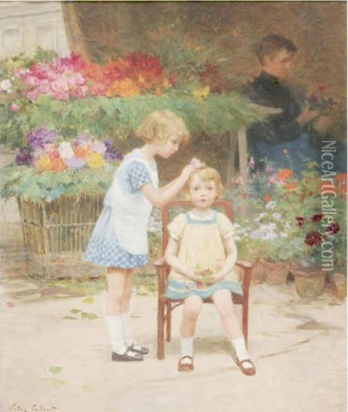 Adorning The Little Sister Oil Painting - Victor-Gabriel Gilbert