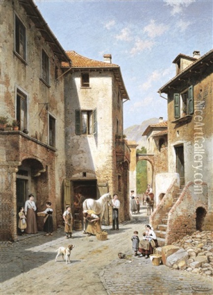 Rue A Narni (italie) Oil Painting - Jacques Francois Carabain