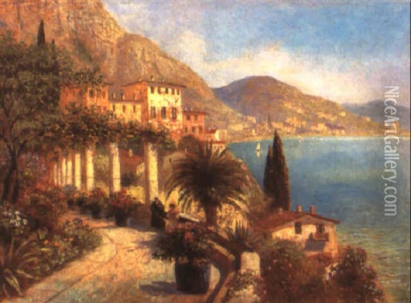 Amalfi Dalla Terrazza Del Convento Dei Cappucini Oil Painting - Carlo Brancaccio
