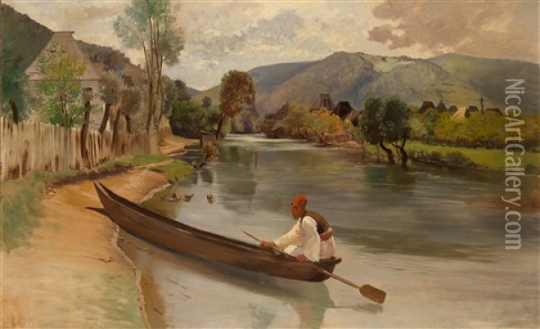 Am Flussufer Oil Painting - Franz Leo Ruben