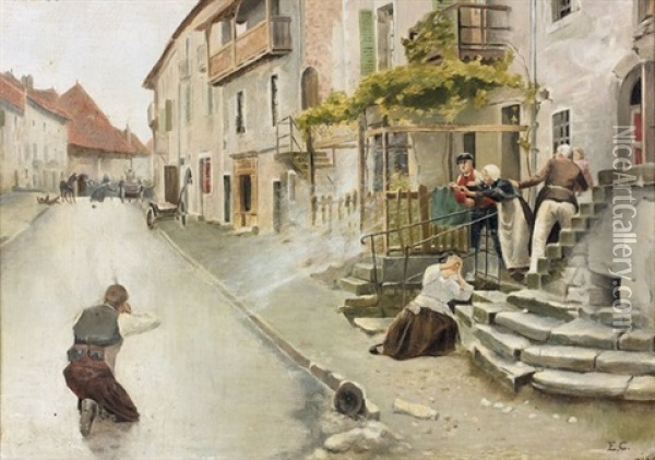 Strassenkampf In Einem Dorf Oil Painting - Edouard Castres