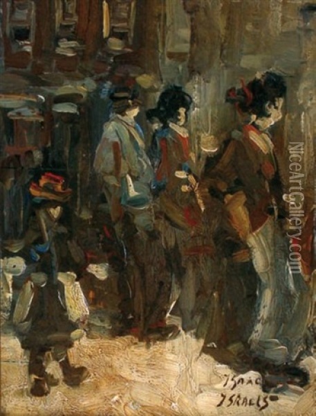 Personnages Devant Une Vitrine Oil Painting - Isaac Israels