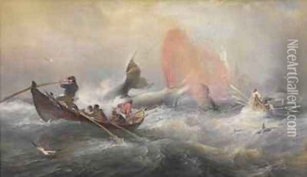 Whalers off Twofold Bay, New South Wales Oil Painting - Oswald Walter Brierly