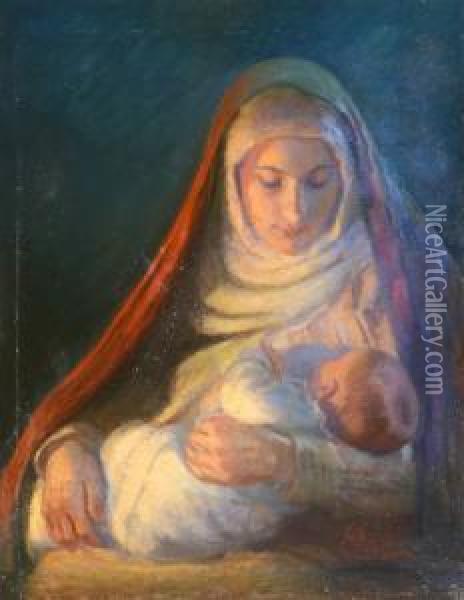 Maternita Oil Painting - Giuseppe Biasi Da Teulada