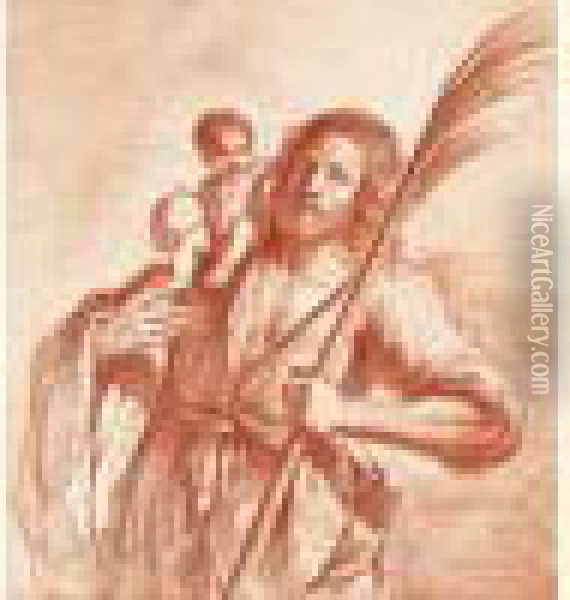 Saint Christophe Portant L'enfant Jesus Oil Painting - Guercino