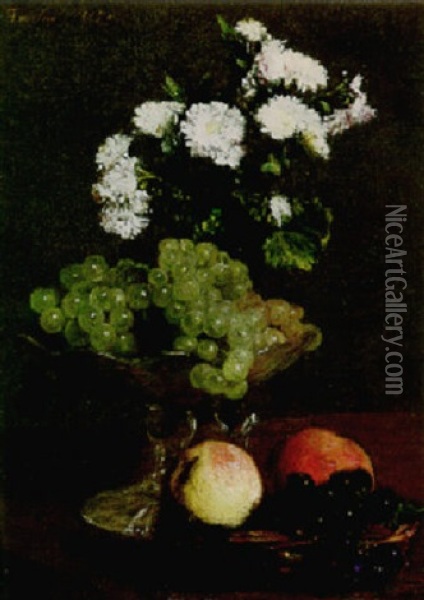 Nature Morte Aux Chrysanthemes Et Raisins Oil Painting - Henri Fantin-Latour