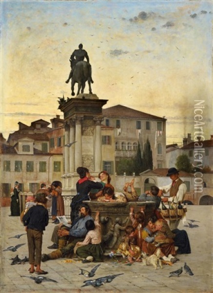Brunnenszene In Venedig Oil Painting - Adolf Echtler