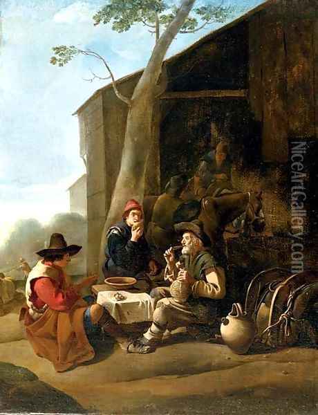 Peasants resting before an inn Oil Painting - Johannes Lingelbach