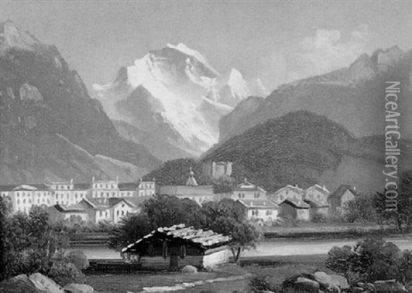 Blick Auf Interlaken In Der Schweiz Oil Painting - Hubert Sattler