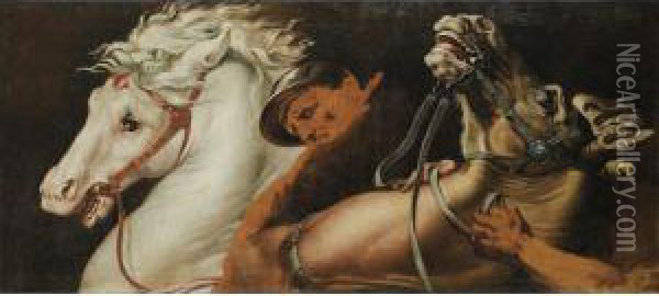 Chevaux Effrayes, Detail De La Bataille De Constantin D'apresraphael. Oil Painting - Auguste Jean Bapt. Vinchon