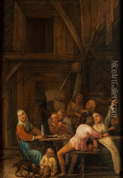 Tischgesellschaft In Einer Bauernscheune Oil Painting - Jan Miense Molenaer