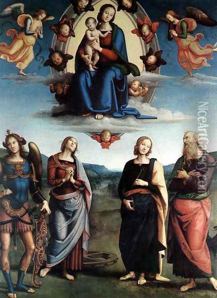 Madonna in Glory with the Child and Saints 1495-96 Oil Painting - Pietro Vannucci Perugino