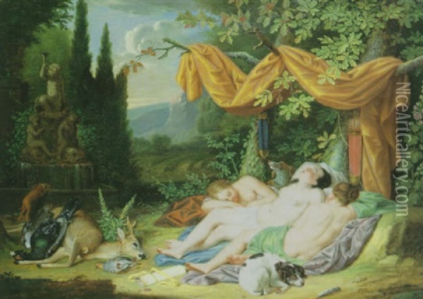 Die Rast Der Diana Oil Painting - Jacob Samuel Beck