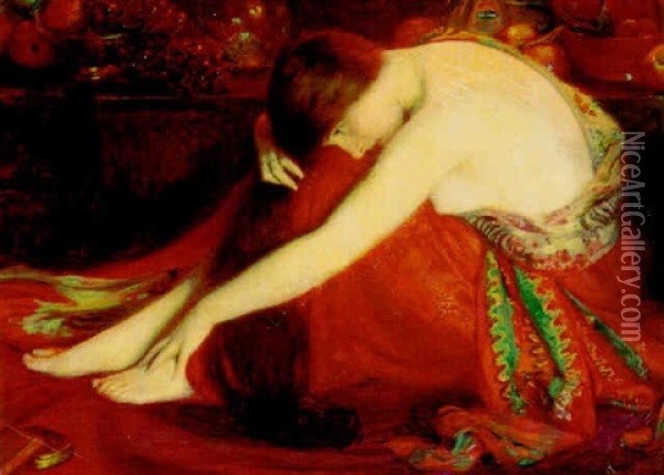 Resting Red-haired Beauty Oil Painting - Albert Herter