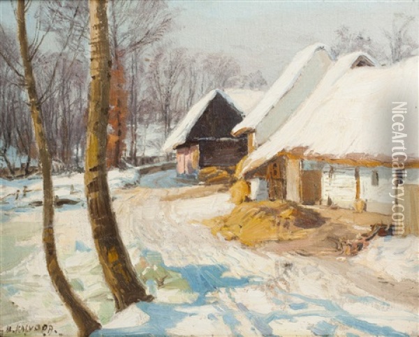 Dorf Im Winter Oil Painting - Alois Kalvoda