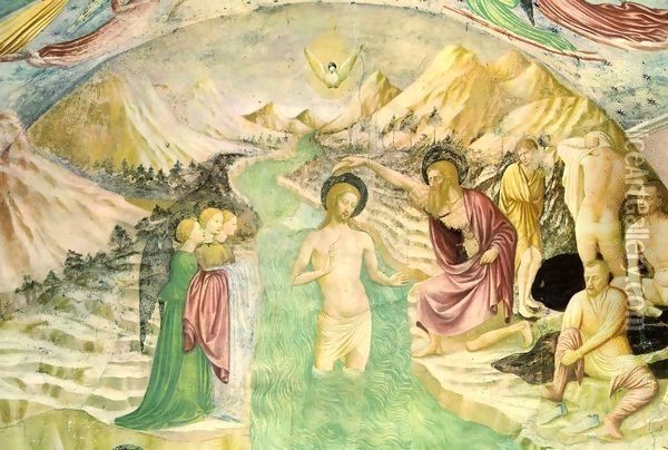 Baptism of Christ, detail Oil Painting - Tommaso Masolino (da Panicale)