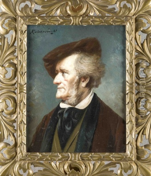Brustbildnis Von Richard Wagner Im Profil Oil Painting - Lajos Kolozsvary