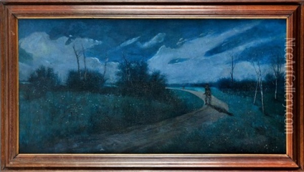 Krajobraz W Nocy Ksiezycowej Oil Painting - Waclaw Jozef Koniuszko
