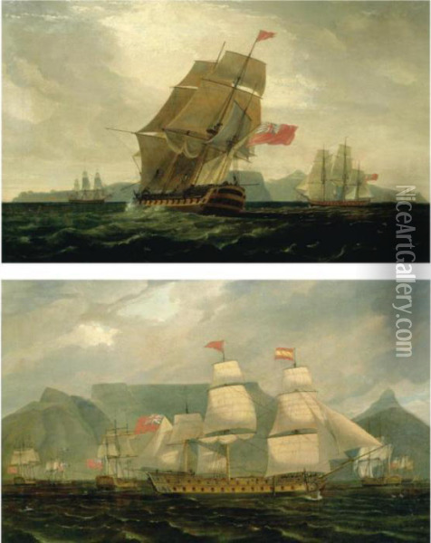 The Capture Of The Cape Of Good Hope: H.m.s. Oil Painting - Thomas Whitcombe
