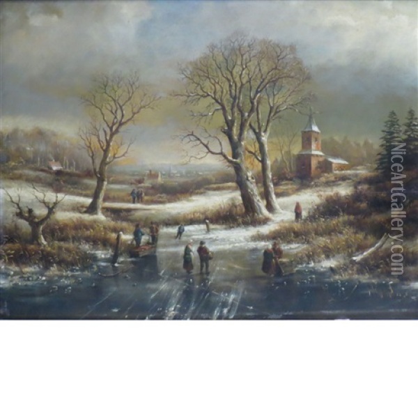 Figures In A Snowy Landscape Oil Painting - Jan Evert Morel the Elder
