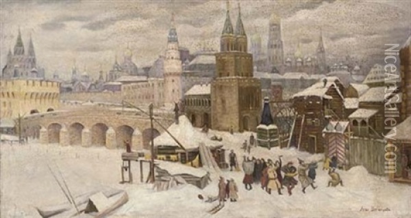 Revellers Before The Kremlin, Moscow Oil Painting - Appolinari Mikhailovich Vasnetsov