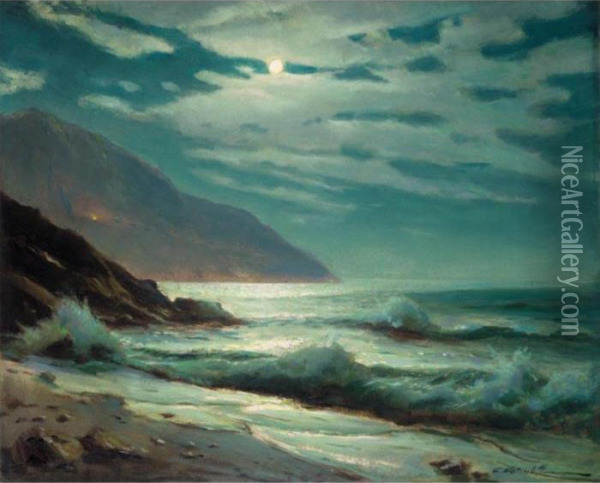 Moonlit Coast Oil Painting - Constantin Alexandr. Westchiloff