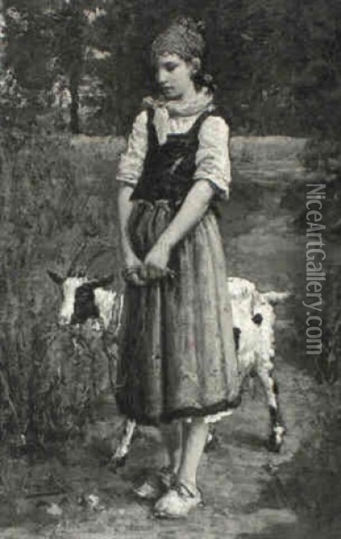 A Young Goatherd Oil Painting - Pierre Billet