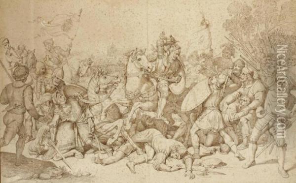 Scene Troubadour D'une Bataille Avec Des Cavaliers Portant Les Armes Des Habsbourg Oil Painting - Luigi Sabatelli