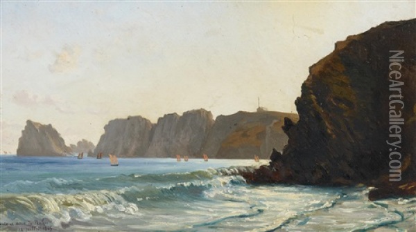Drei Gemalde: Felsen In Der Normandie (3 Works) Oil Painting - Josephine Sarazin de Belmont