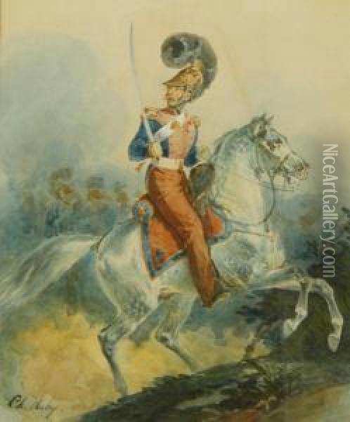 Il Dragone Marchese De Capelle A Cavallo Oil Painting - Charles Hippolyte Aubry