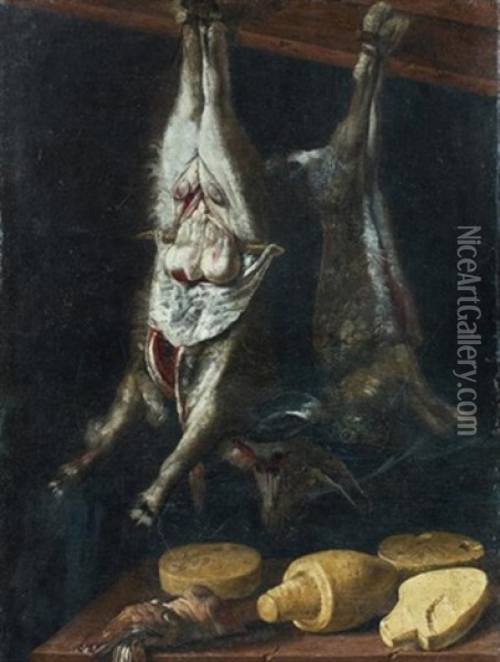 Nature Morte Au Chevreau, Au Lievre Et Aux Fromages Oil Painting - Jacopo (da Empoli) Chimenti