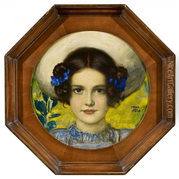Portrat Der Tochter Mary Mit Blauen Schleifen Im Haar Oil Painting - Franz von Stuck