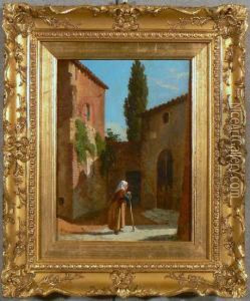 Borgo Con Figura Oil Painting - Lorenzo Gelati