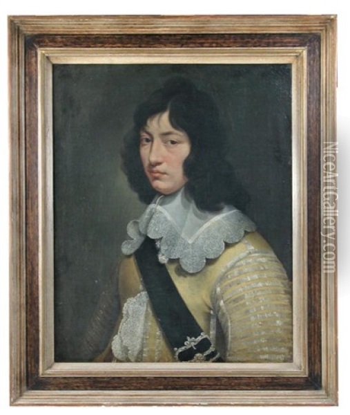 Portrait Of An Officer, Half Length, In A Buff Jacket With Sash And Buckle Oil Painting - Gerrit Van Honthorst